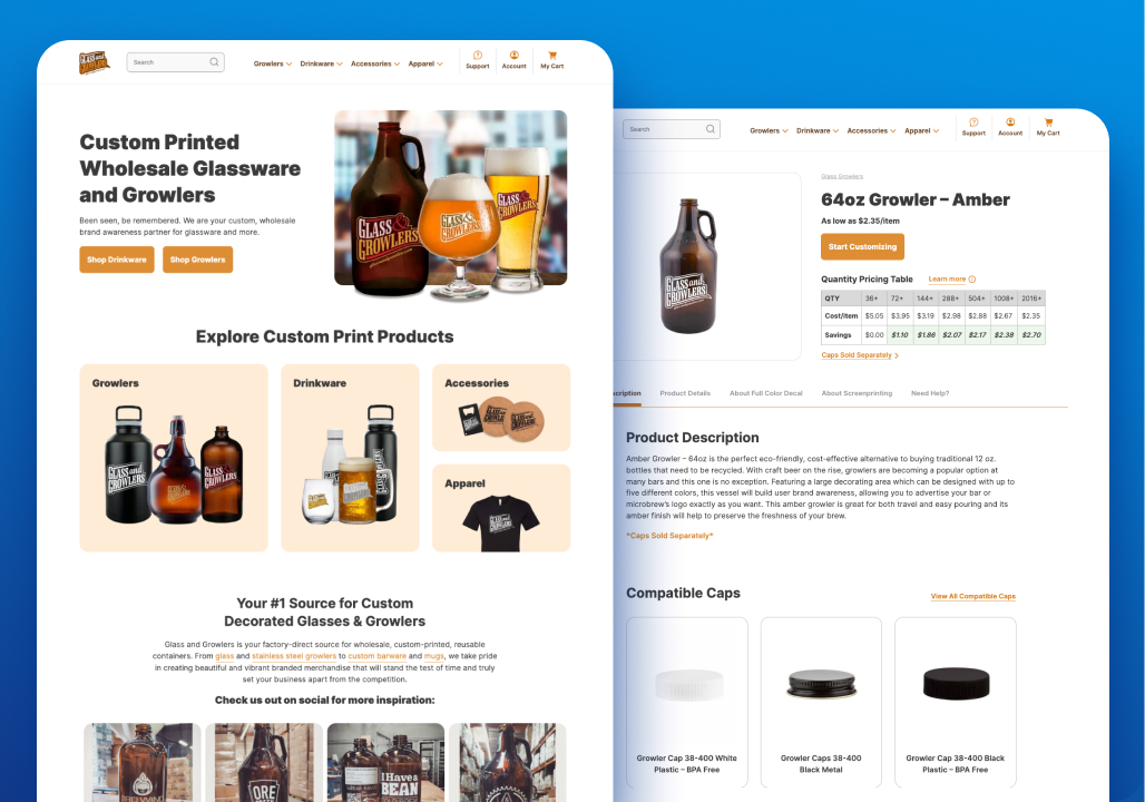 Screenshot of Glass and Growlers website