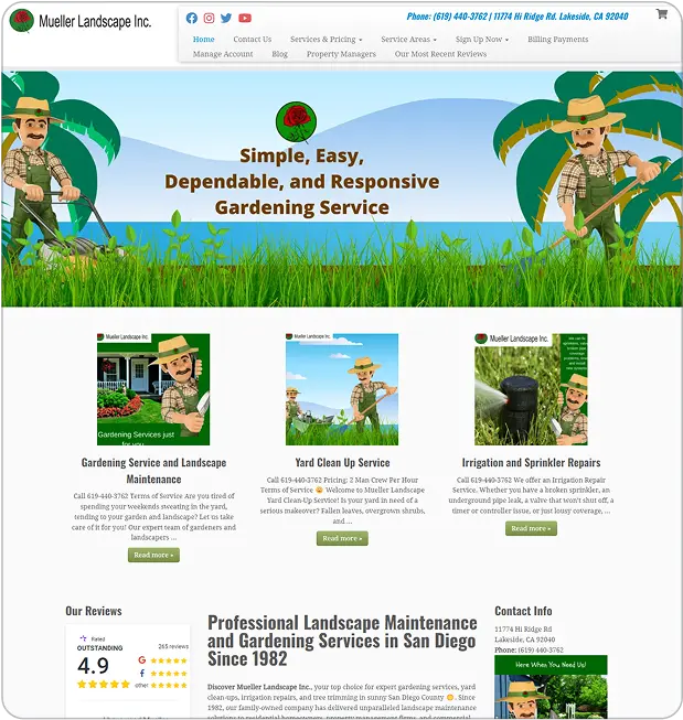 Image of a landscaping website before cro updates