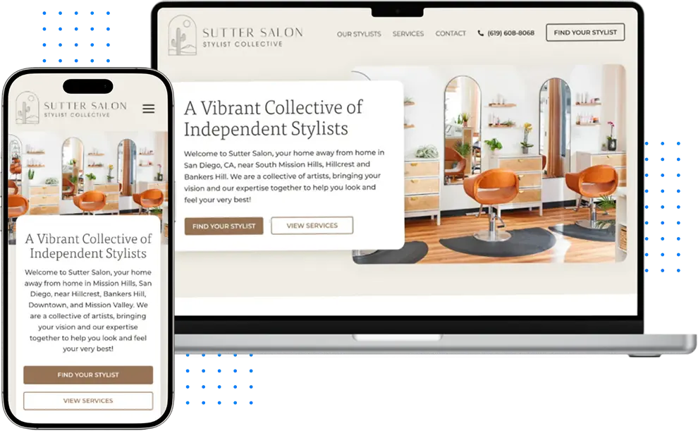 Website of Sutter Salon on a laptop and phone