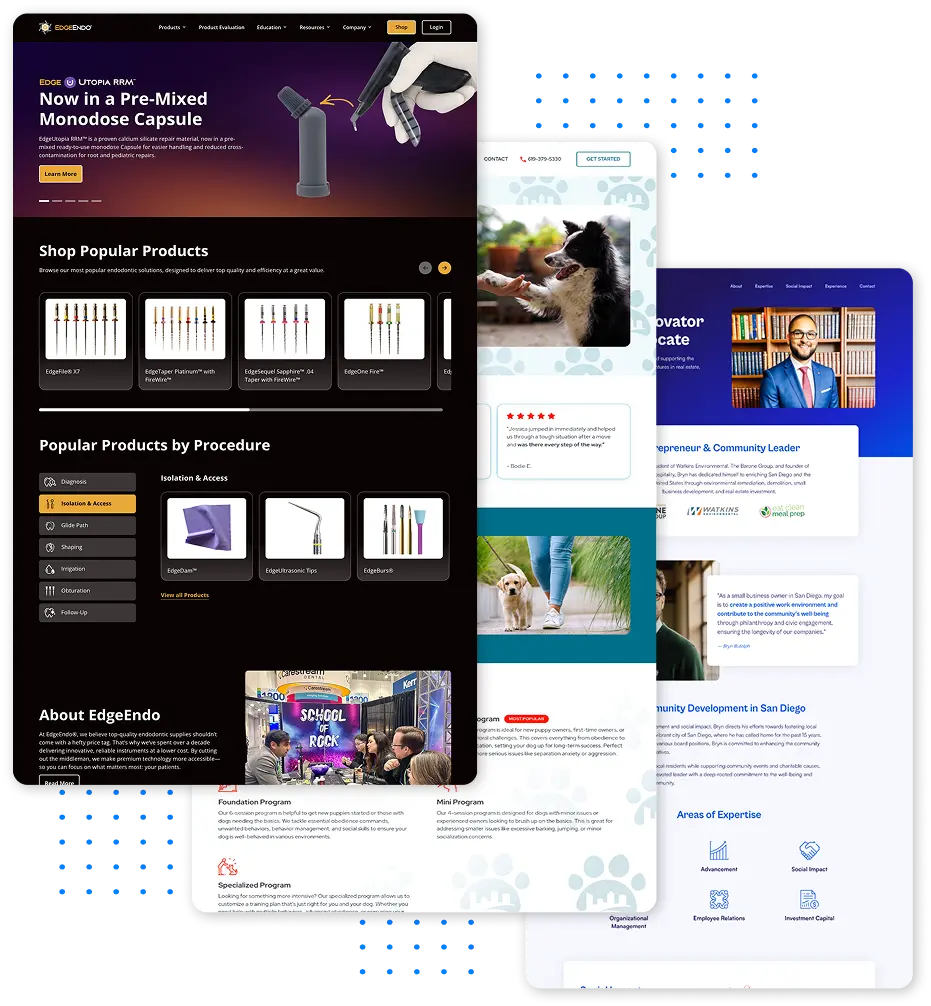 CRO website examples stacked on top of each other