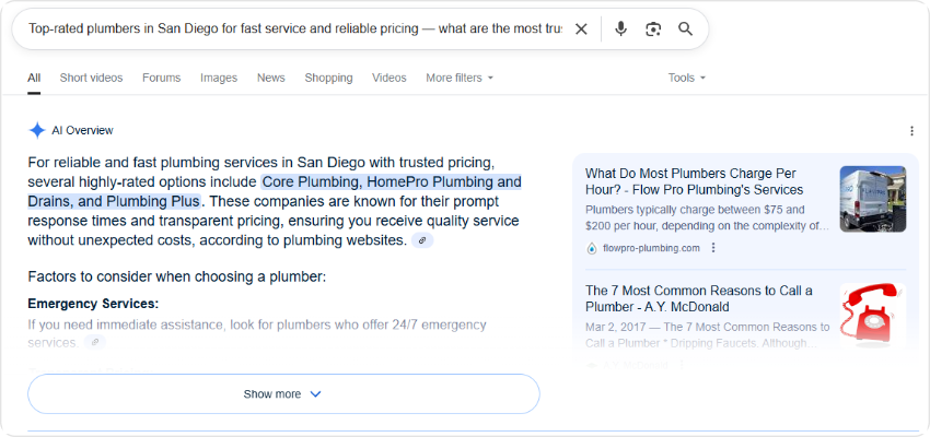 An example of Google's Search Generative Experience