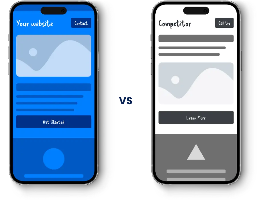 Two website mockups on phones comparing them