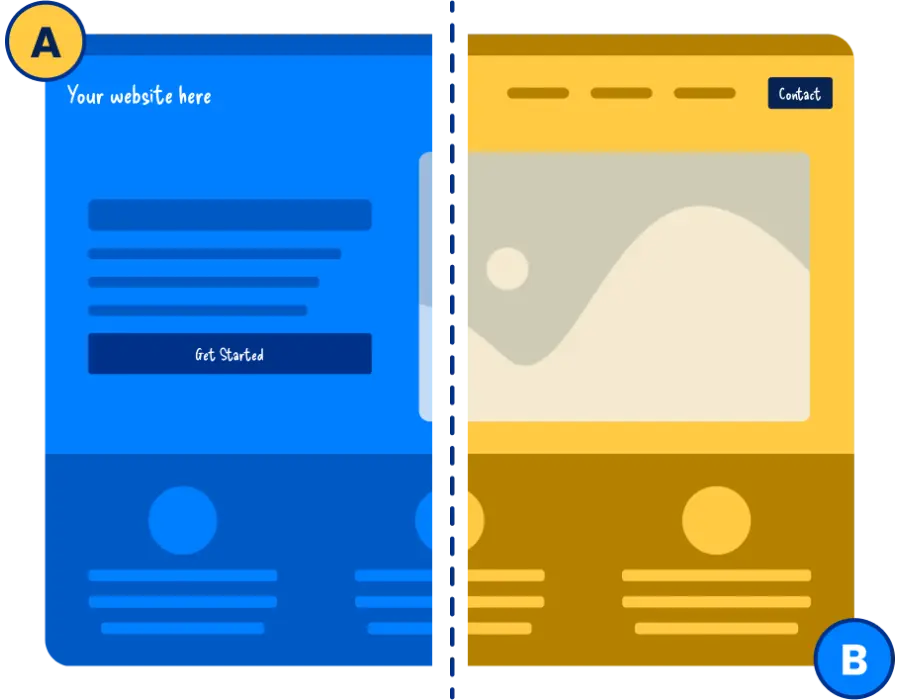 Two website mockups on phones comparing them