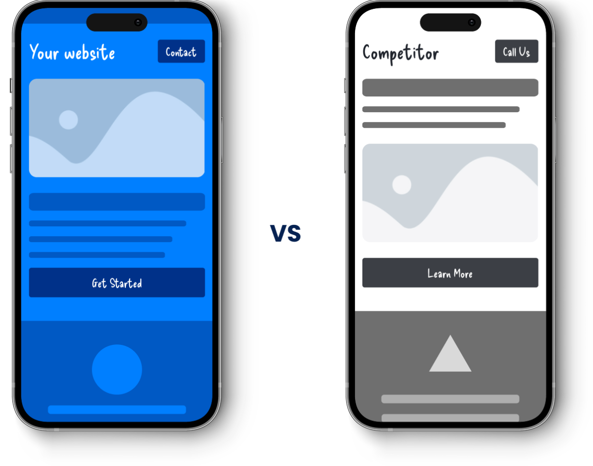 Two website mockups on phones comparing them