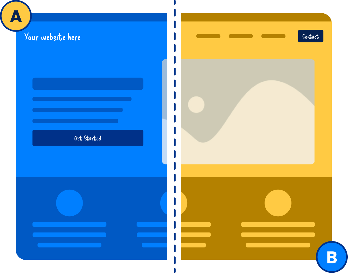 Before and after graphic of website mockup