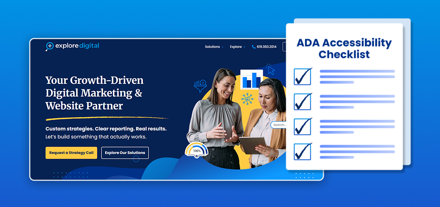 Explore Digital's website next to an ADA accessibility checklist