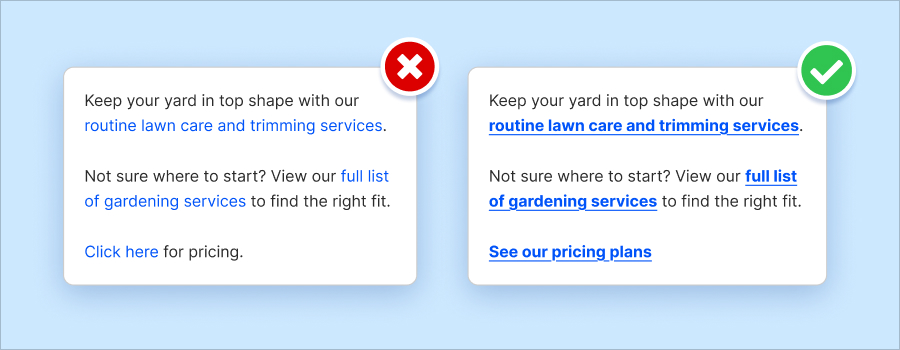 Side-by-side examples of good links vs bad links