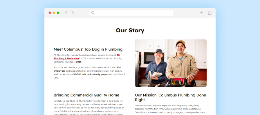 A client website's About page