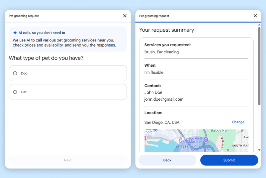 Screenshot of the Search call