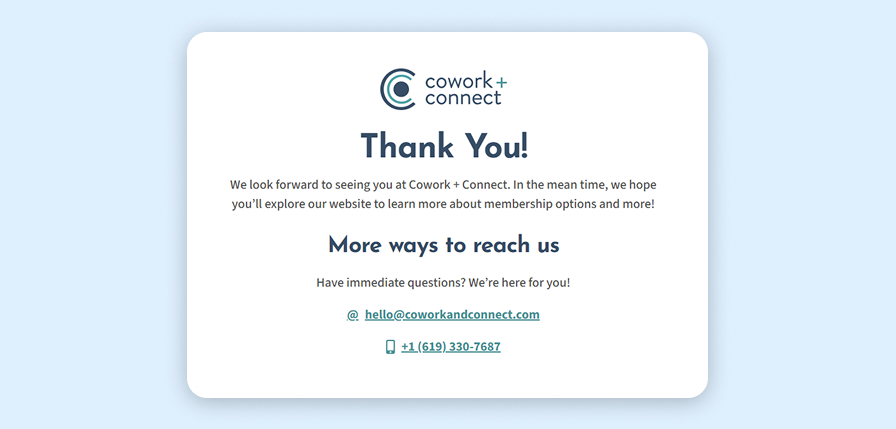 An example of a thank you page