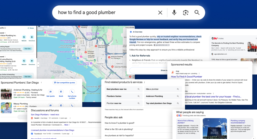 A bunch of search page results