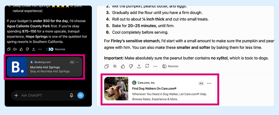 Screenshot of ChatGPT ads