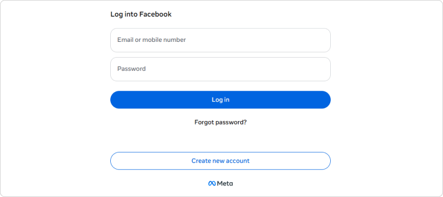 Screenshot of Meta login