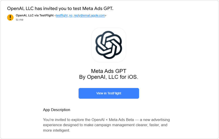 A screenshot of the fake invitation
