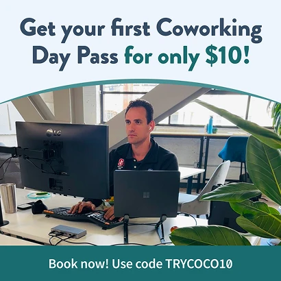 Coworking day pass offer social ad example