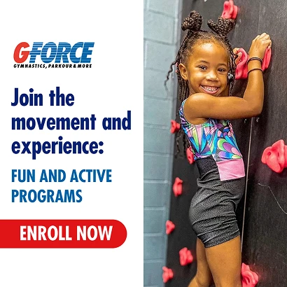 G-Force gymnastics enrollment social ad example